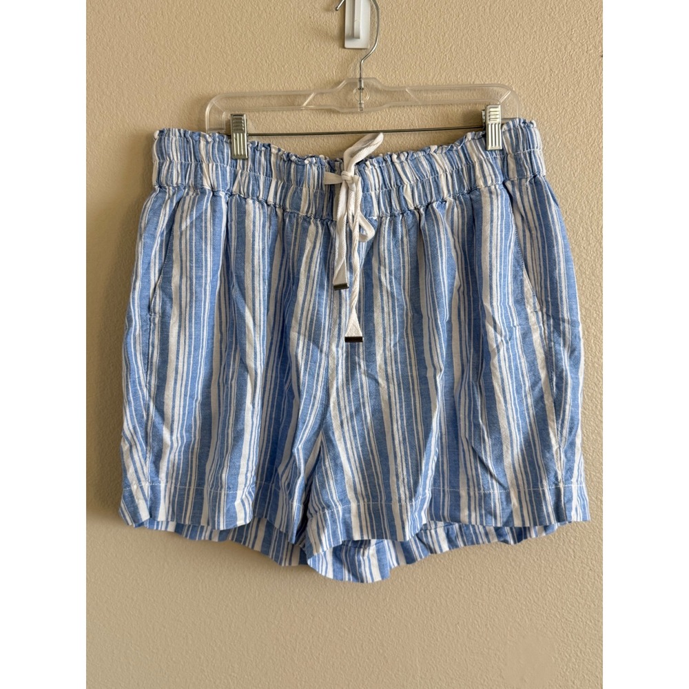 Lane Bryant Women Blue White Striped Linen Blend Drawstring Shorts Size 18/20
